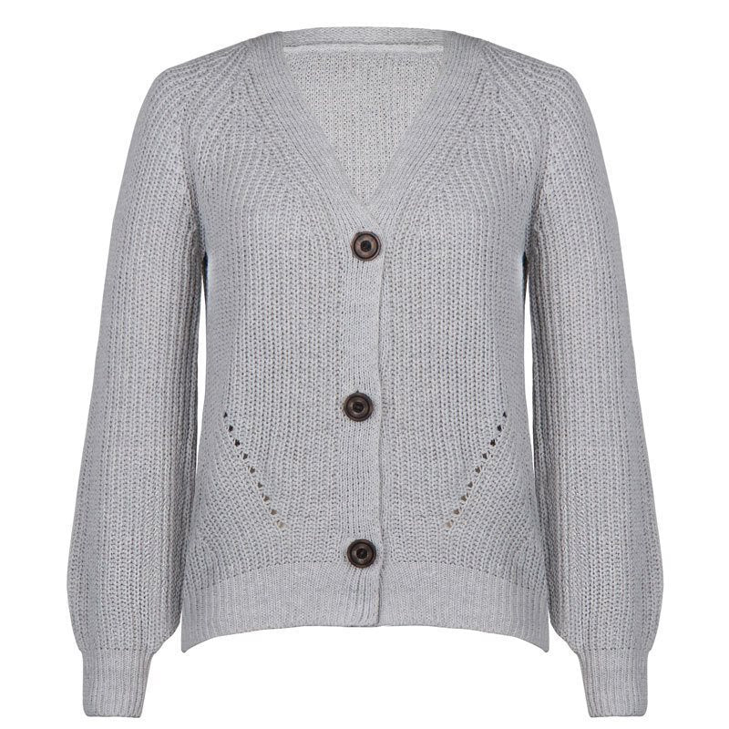 Damen verspielte Strickjacke mit dekorativen Knöpfen und weiten Ärmeln Drune