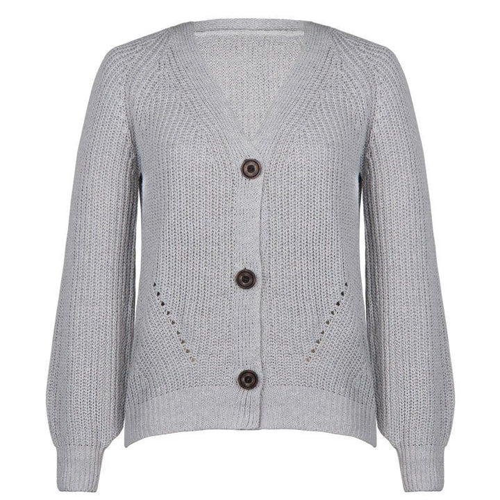 Damen verspielte Strickjacke mit dekorativen Knöpfen und weiten Ärmeln Drune