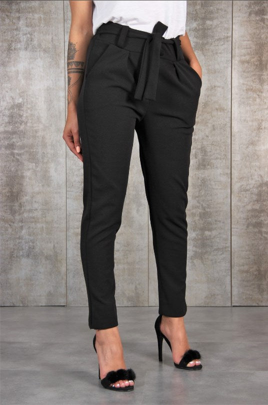 Damen nan taillierte Paperbag-Hose mit Bindegürtel und schmalem Bein Drune
