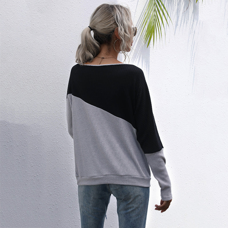 Damen lässiger Oversized Pullover mit asymmetrischem Farbblockdesign Drune