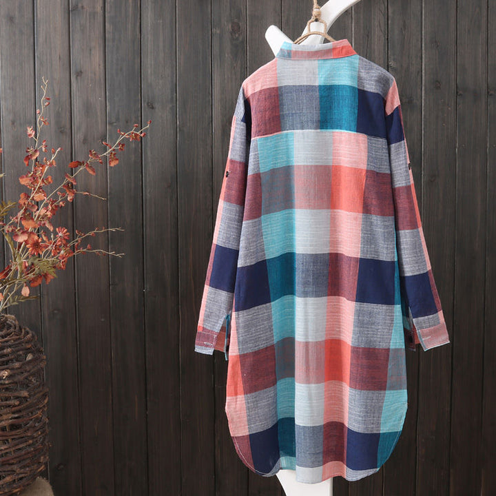 Damen lässige Karobluse im Oversized-Schnitt mit praktischen Taschen Drune