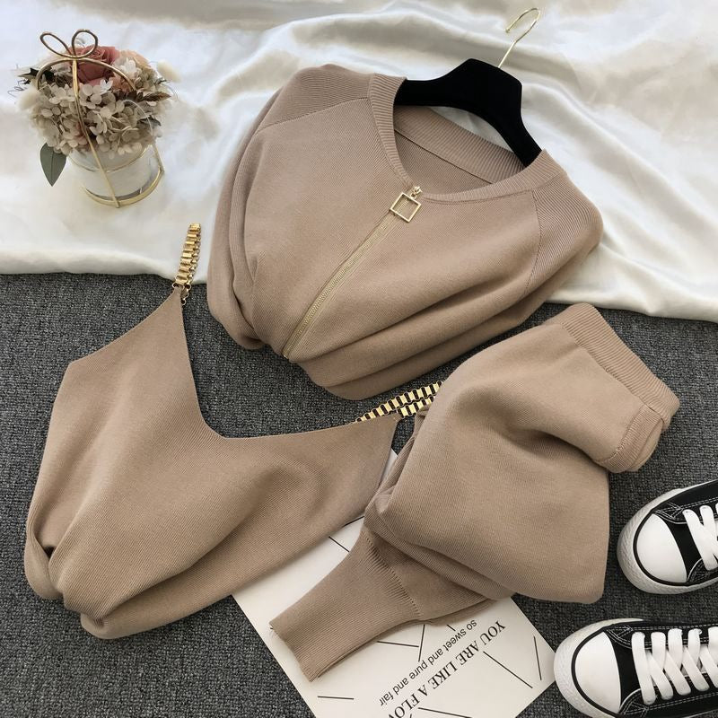 Damen Sportliches Loungewear-Set mit Reißverschluss und weitem Schnitt Drune
