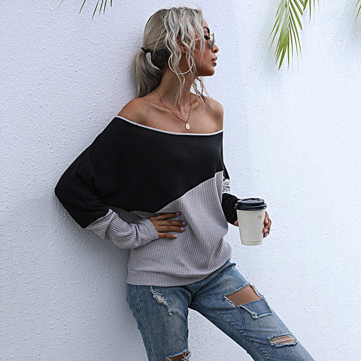 Damen lässiger Oversized Pullover mit asymmetrischem Farbblockdesign Drune