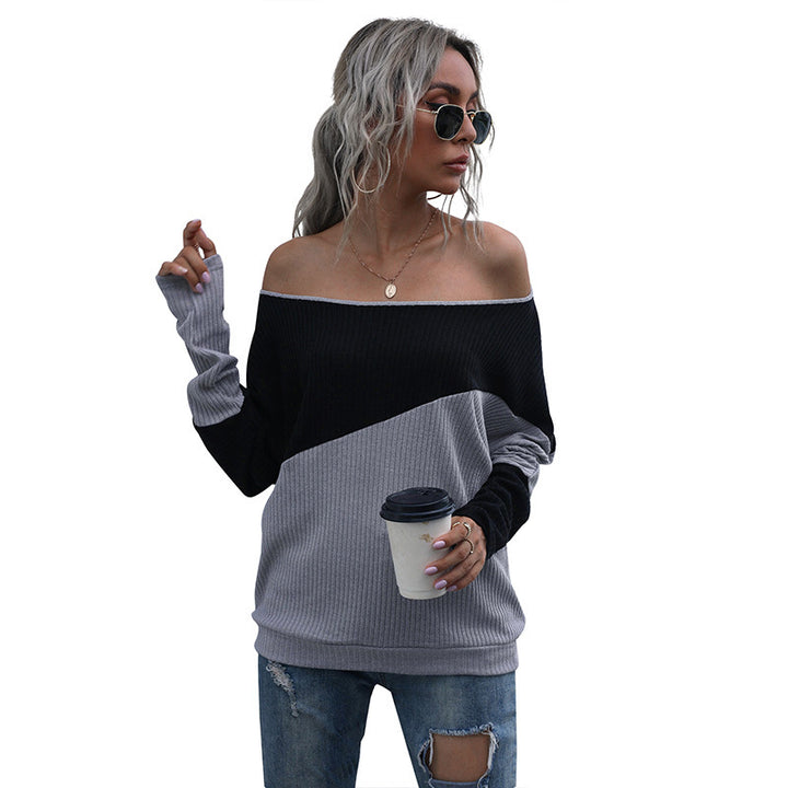 Damen lässiger Oversized Pullover mit asymmetrischem Farbblockdesign Drune