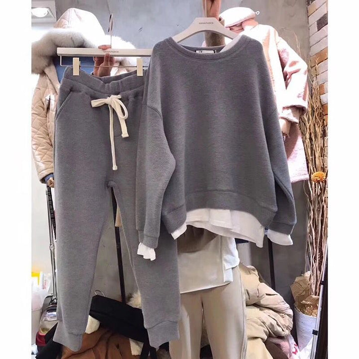 Damen gemütliches Freizeitsport-Set mit Oversized-Pullover und lässigen Jogginghosen Drune