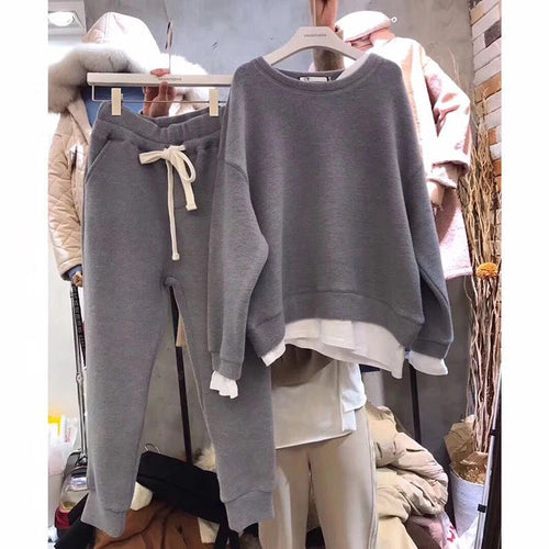 Damen gemütliches Freizeitsport-Set mit Oversized-Pullover und lässigen Jogginghosen Drune