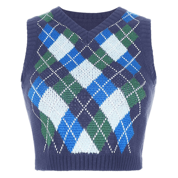 Damen ärmelloses Strickoberteil im modischen Argyle-Muster Drune
