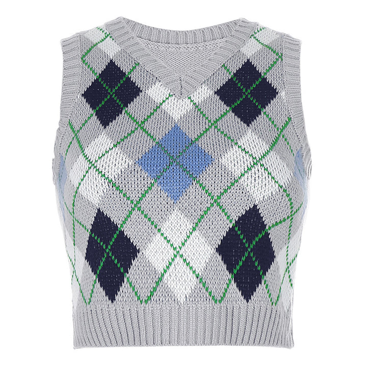 Damen ärmelloses Strickoberteil im modischen Argyle-Muster Drune