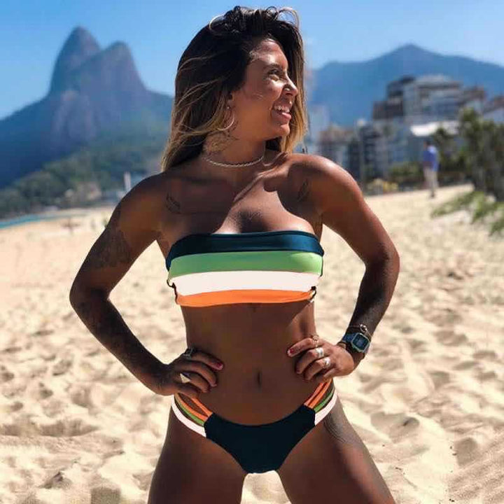 Damen Bandeau-Bikini mit trendigen Streifen Drune
