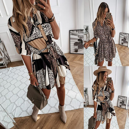 Femme Chic Knopfhemd Mini Kleid mit Statement-Druck und Bindegürtel Drune
