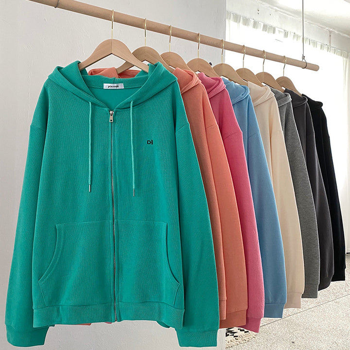 Damen lässiger Kapuzenpullover mit durchgehendem Reißverschluss und praktischen Eingrifftaschen Drune