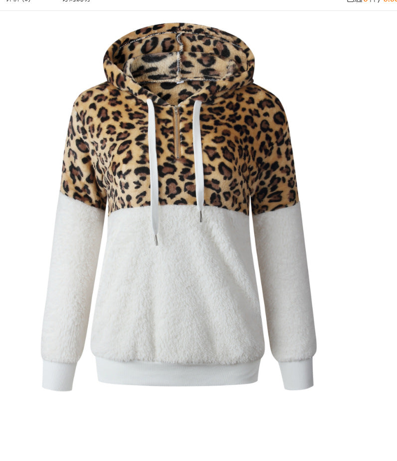 Damen Trendiger Zip-Hoodie mit Leopardenmuster und kuscheligem Fleece Drune