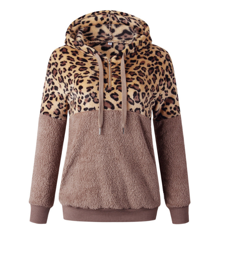 Damen Trendiger Zip-Hoodie mit Leopardenmuster und kuscheligem Fleece Drune