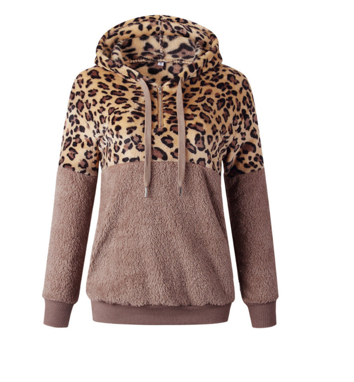 Damen Trendiger Zip-Hoodie mit Leopardenmuster und kuscheligem Fleece Drune