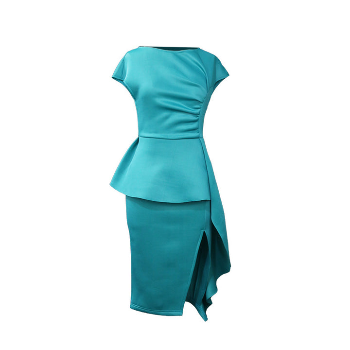 Damen elegantes Wickelkleid mit voluminösem Schößchen Drune