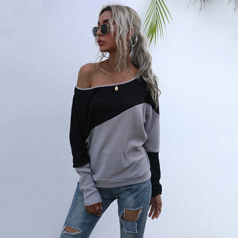 Damen lässiger Oversized Pullover mit asymmetrischem Farbblockdesign Drune