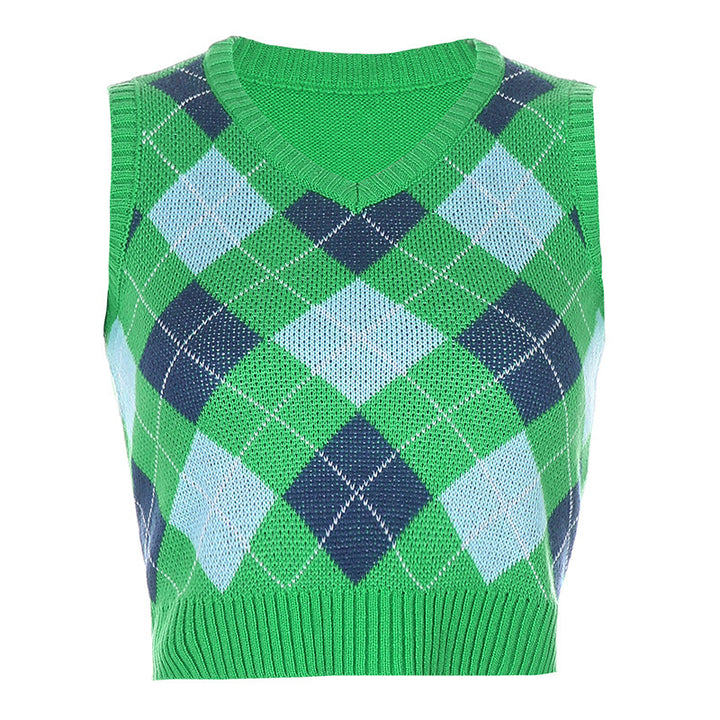 Damen ärmelloses Strickoberteil im modischen Argyle-Muster Drune