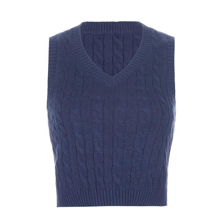 Damen Strick-Crop-Top mit V-Ausschnitt und Zopfmuster Drune