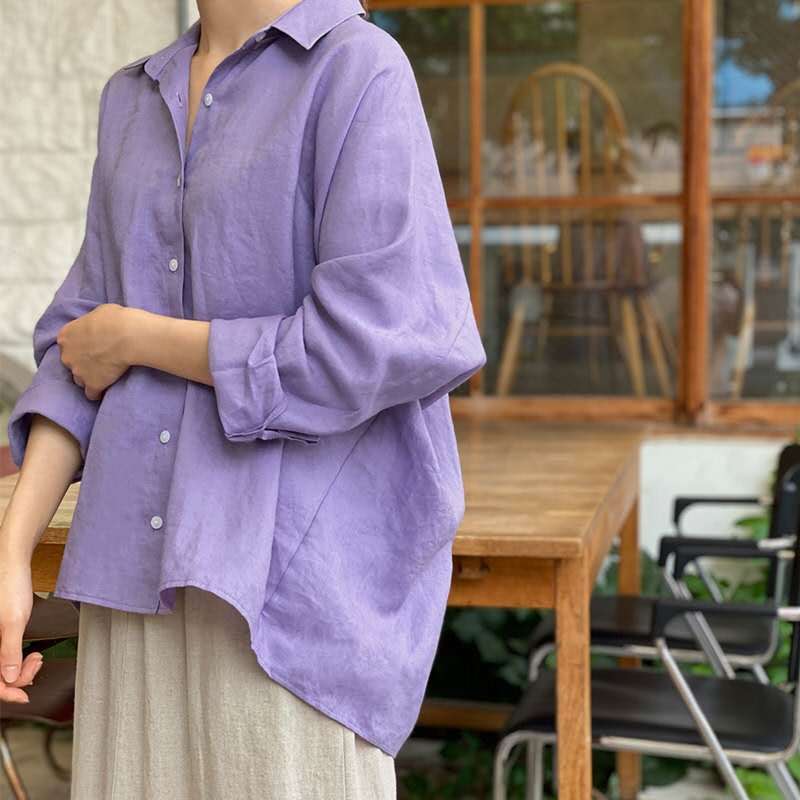 Damen lässige Leinenbluse mit oversized Schnitt Drune