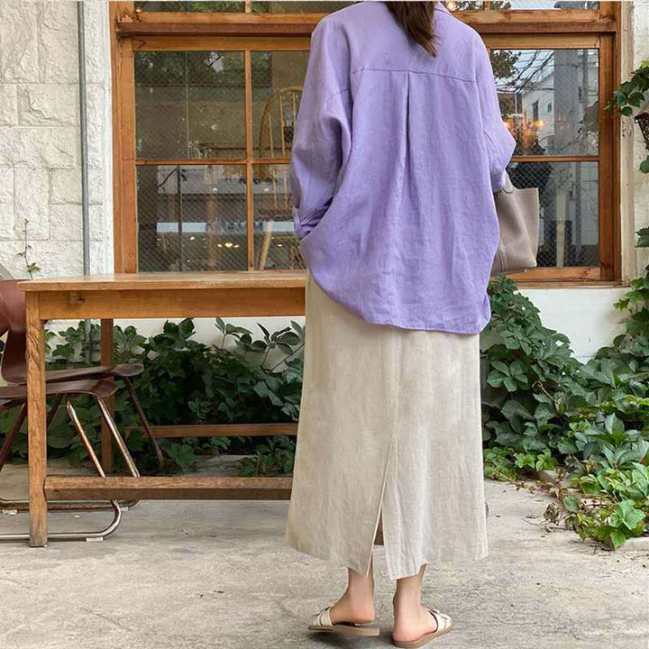 Damen lässige Leinenbluse mit oversized Schnitt Drune