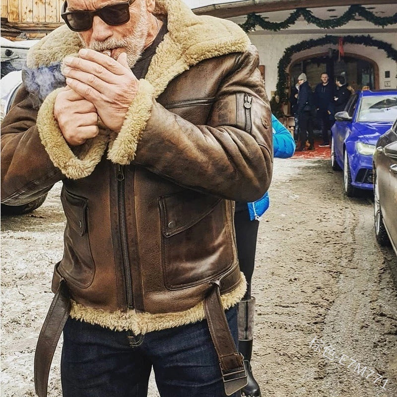 Herren authentische Lammlederjacke mit gefüttertem Stehkragen Drune