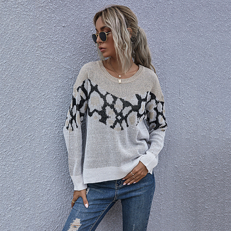 Damen modischer Strickpullover mit animalistischem Muster und lässigem Schnitt Drune