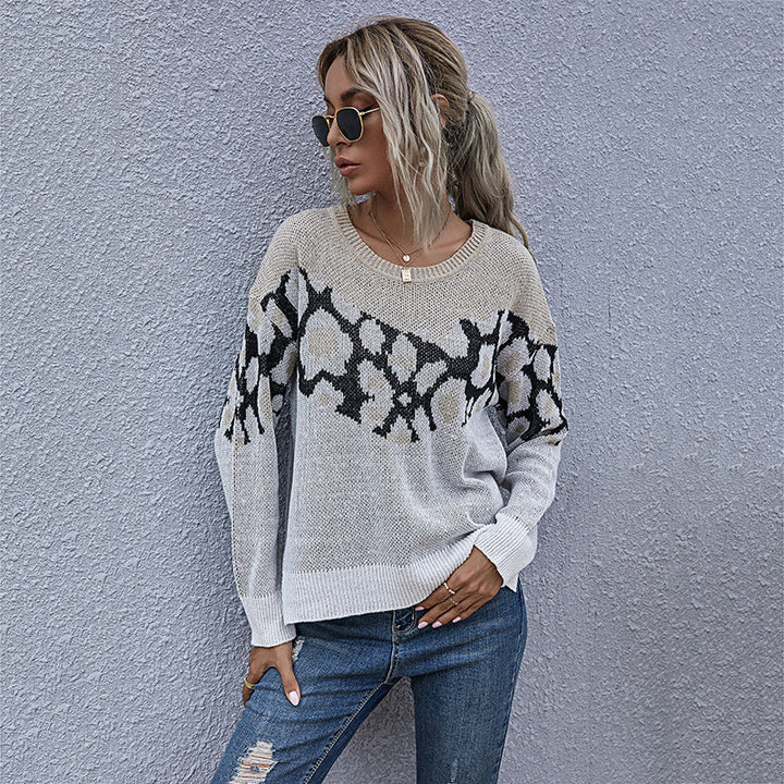 Damen modischer Strickpullover mit animalistischem Muster und lässigem Schnitt Drune
