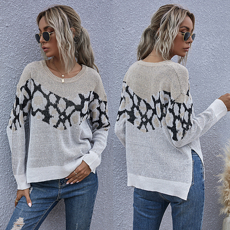 Damen modischer Strickpullover mit animalistischem Muster und lässigem Schnitt Drune
