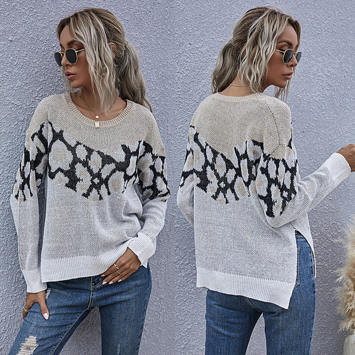 Damen modischer Strickpullover mit animalistischem Muster und lässigem Schnitt Drune