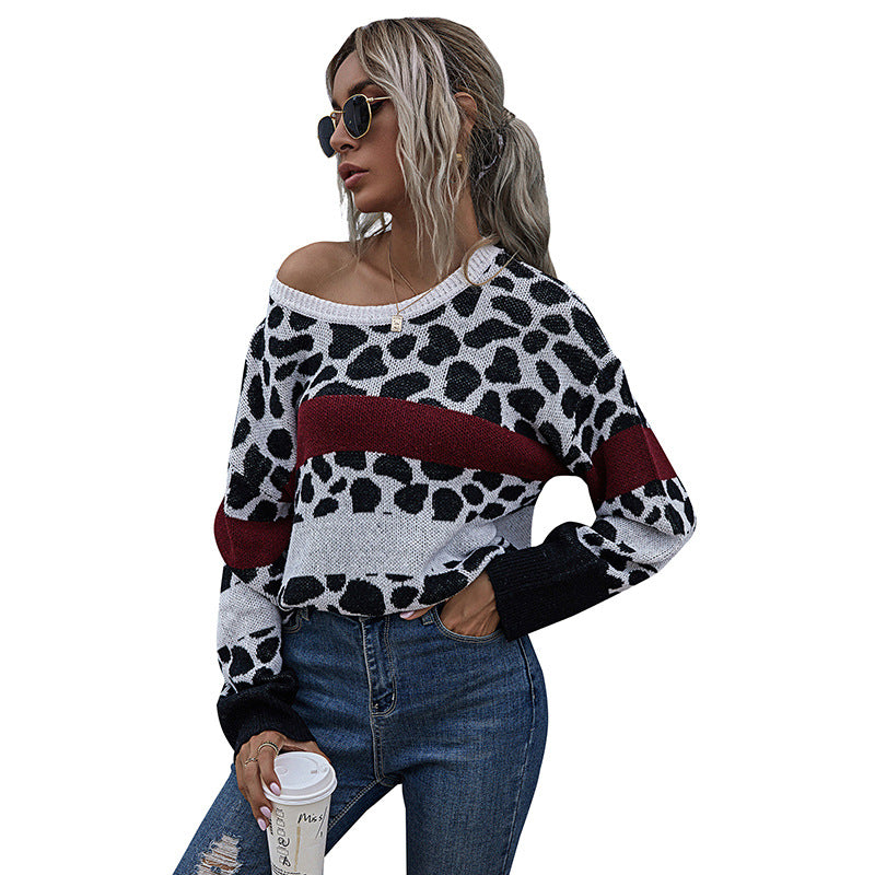 Damen lässiger Pullover mit modernem Leo-Muster und Blockstreifen Drune