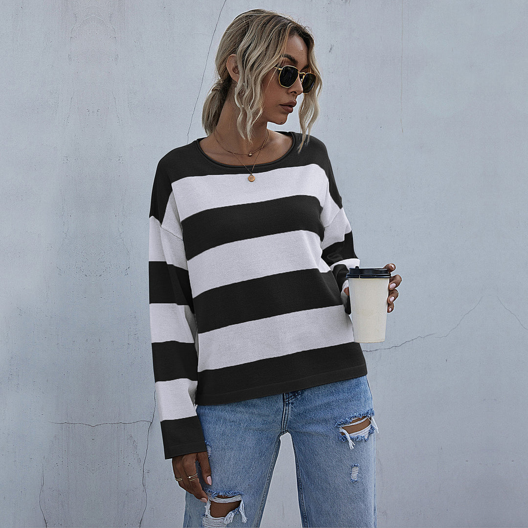 Damen lässiger Oversized-Pullover mit breiten Streifen Drune