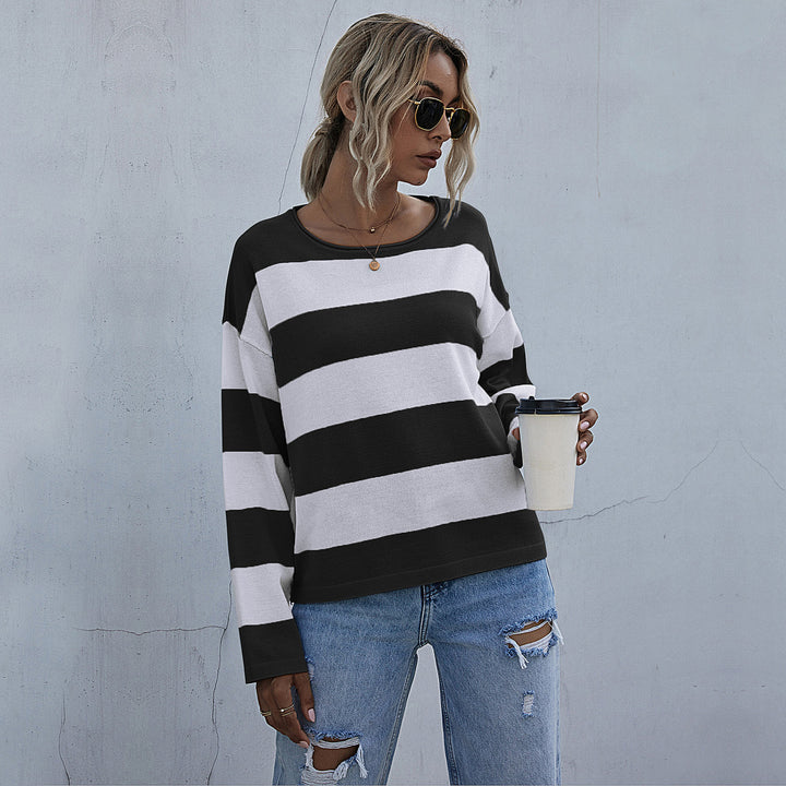 Damen lässiger Oversized-Pullover mit breiten Streifen Drune