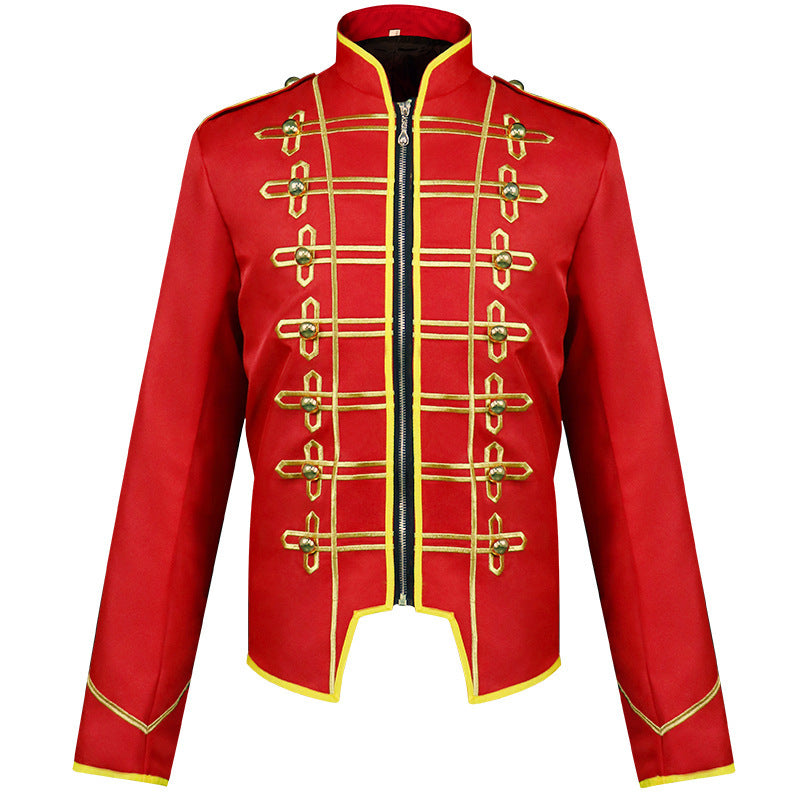 Herren nan Hussaren-Uniformjacke im Parade-Stil mit Stehkragen Zierkordeln und verdecktem Reißverschluss Drune