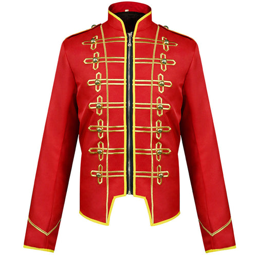 Herren nan Hussaren-Uniformjacke im Parade-Stil mit Stehkragen Zierkordeln und verdecktem Reißverschluss Drune