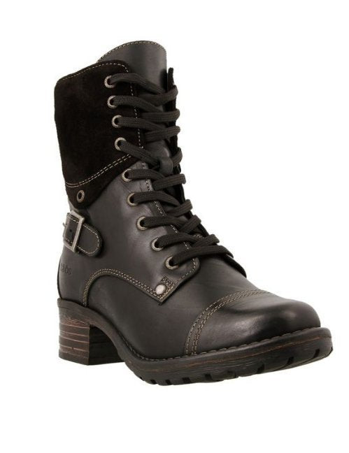 Damen nan knöchelhohe Schnürstiefel mit Velourskragen, dekorativer Schnalle und dämpfender Profilsohle Drune