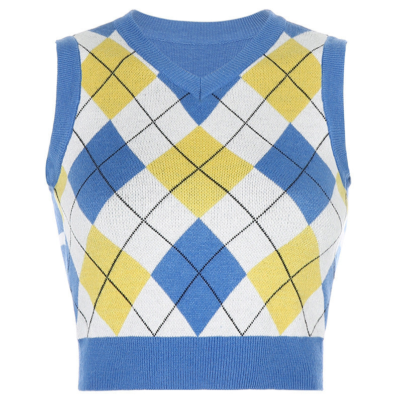 Damen ärmelloses Strickoberteil im modischen Argyle-Muster Drune