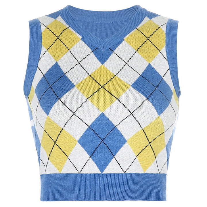 Damen ärmelloses Strickoberteil im modischen Argyle-Muster Drune