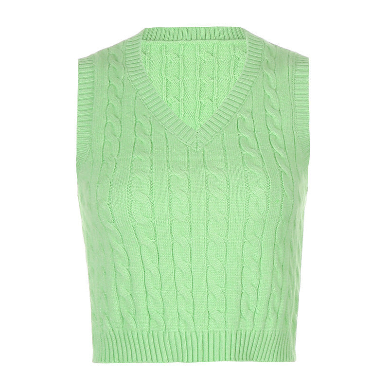 Damen Strick-Crop-Top mit V-Ausschnitt und Zopfmuster Drune