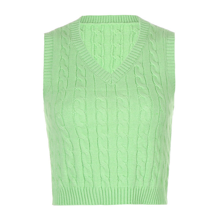 Damen Strick-Crop-Top mit V-Ausschnitt und Zopfmuster Drune