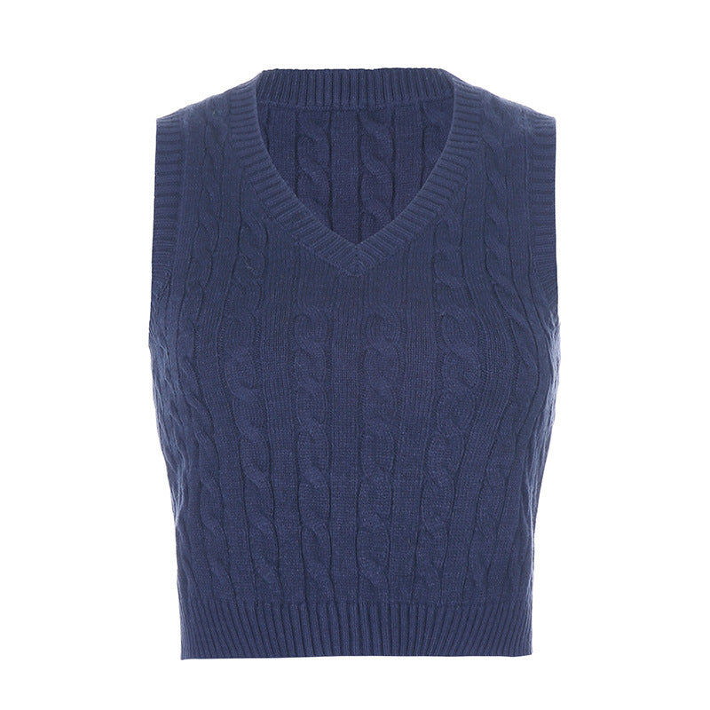 Damen Strick-Crop-Top mit V-Ausschnitt und Zopfmuster Drune