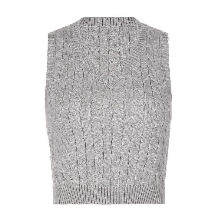Damen Strick-Crop-Top mit V-Ausschnitt und Zopfmuster Drune