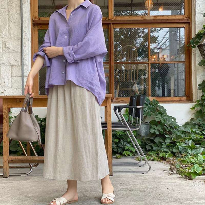 Damen lässige Leinenbluse mit oversized Schnitt Drune