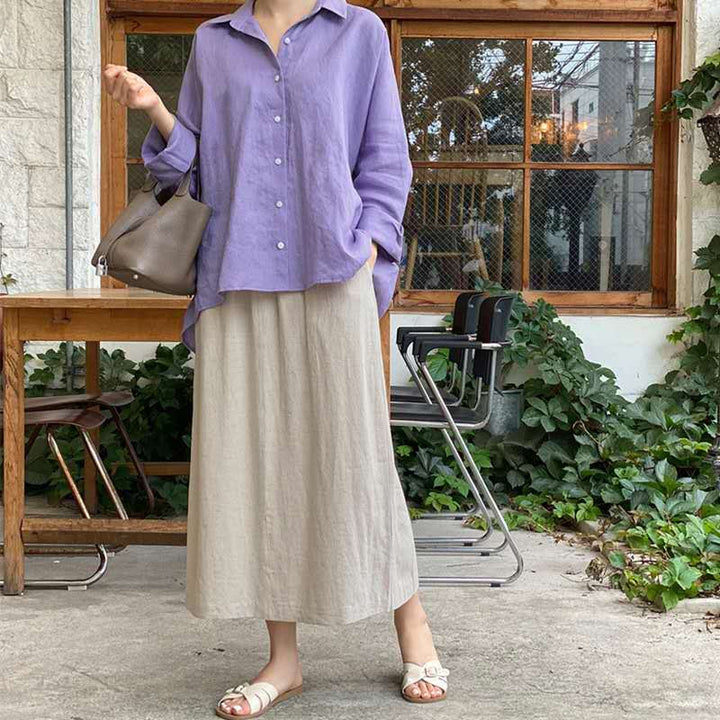 Damen lässige Leinenbluse mit oversized Schnitt Drune