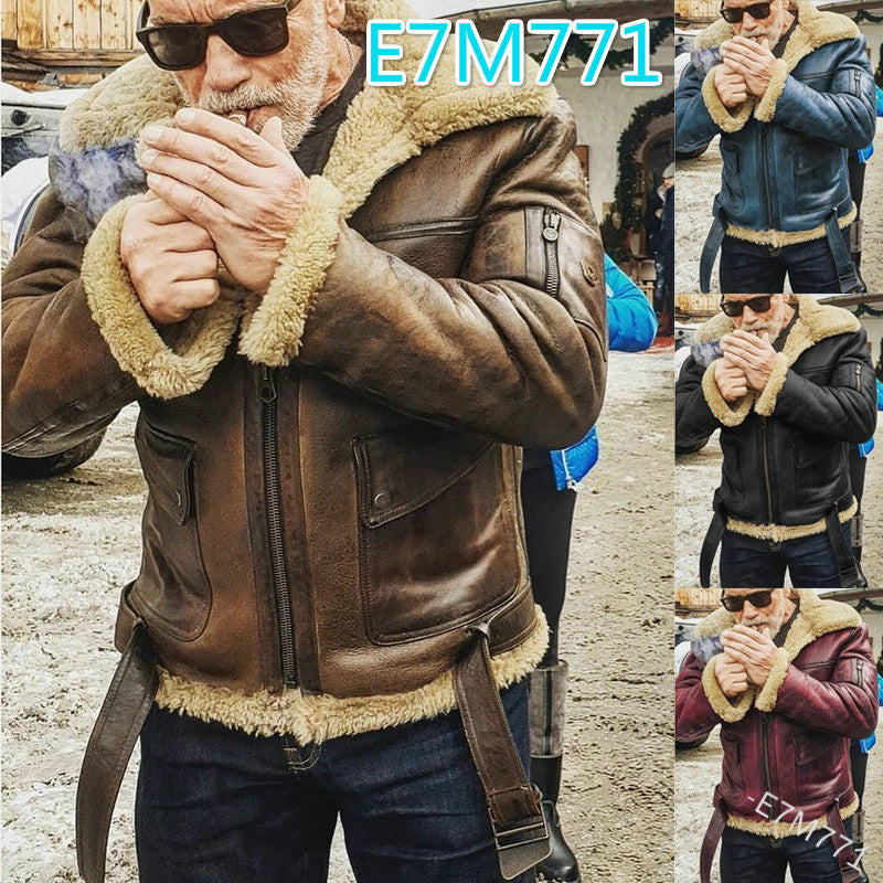 Herren authentische Lammlederjacke mit gefüttertem Stehkragen Drune