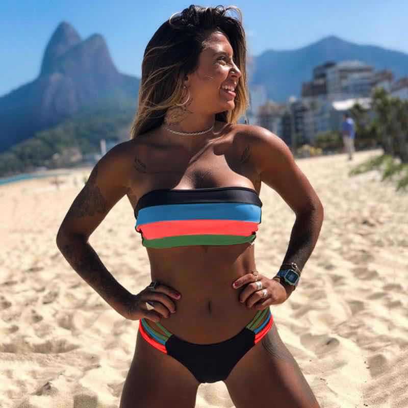 Damen Bandeau-Bikini mit trendigen Streifen Drune