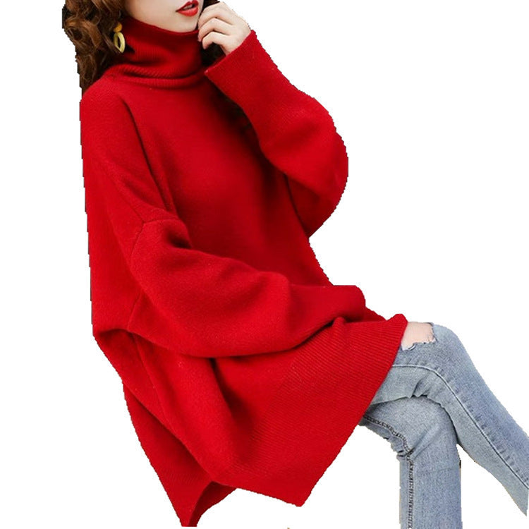 Damen Grobstrick Pullover mit hohem Kragen und lässigem Schnitt Drune