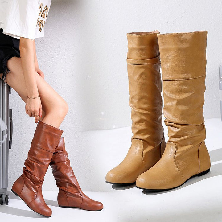 Damen elegante Stiefel mit modernem Falten-Design und komfortablem Blockabsatz Drune