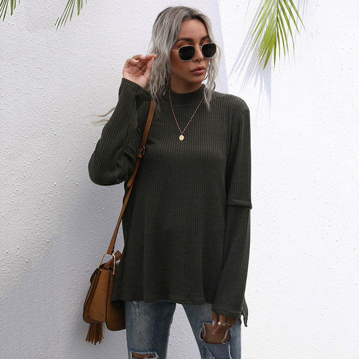 Damen lässiger Pullover mit hohem Kragen und strukturiertem Waffelmuster Drune