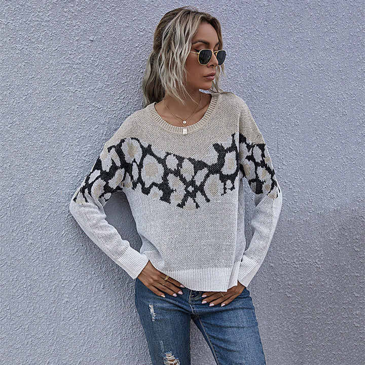 Damen modischer Strickpullover mit animalistischem Muster und lässigem Schnitt Drune
