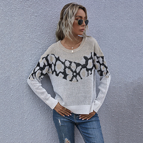 Damen modischer Strickpullover mit animalistischem Muster und lässigem Schnitt Drune